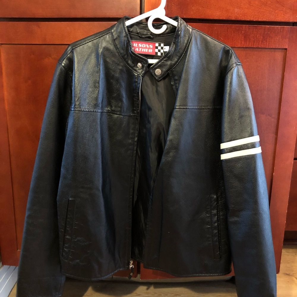 Wilson Leather Mens Jacket Black White Motorcycle